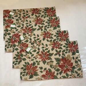 Holiday Poinsettia Placemats ~ Tapestry ~ NWT ~ Set of 4 ~ Nicole ~ 13" x 19"
